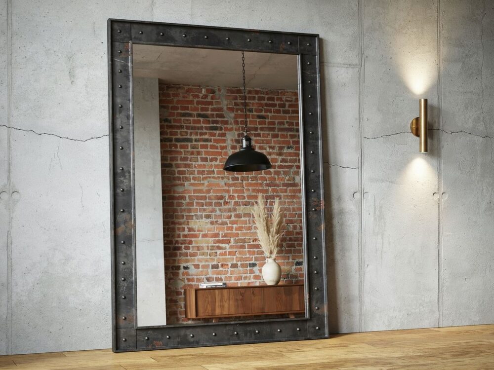 lustro loft na metalowej ramie