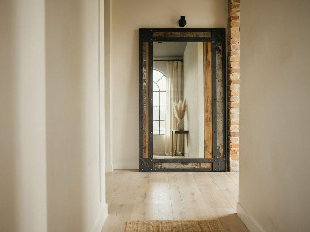 lustro loft w metalowej ramie