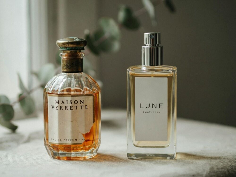 zestaw różnych flakonów perfum